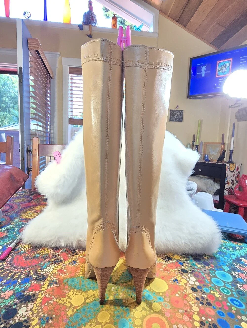 Wild Pair Knee-high Cream/Tan Boho/Western Style Tall Boots - Womens